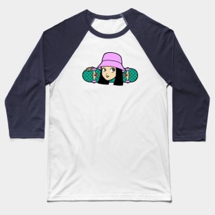 Cool Skater Girl with Bucket Hat Baseball T-Shirt